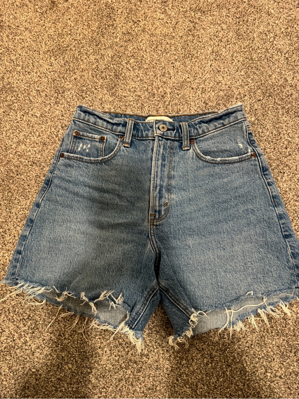 Abercrombie & Fitch Frayed Hem Blue Denim Shorts